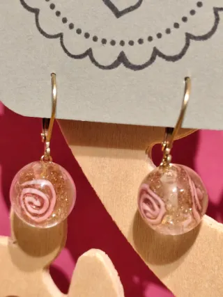 Lote pendientes Murano cristal rosa y oro