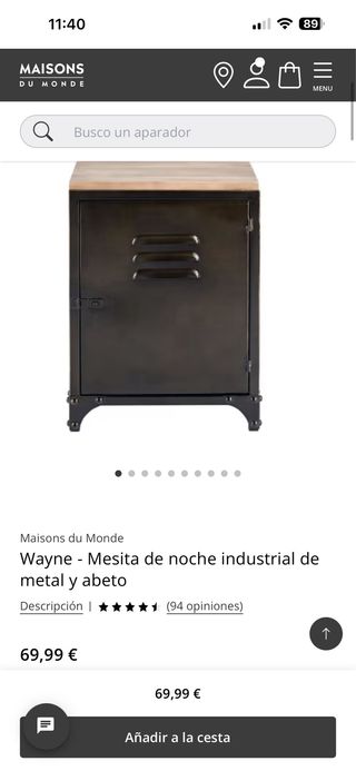 Mesita Noche Maisons du Monde Madera y Metal