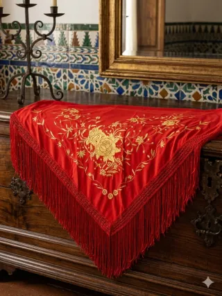 Manton rojo bordado dorado