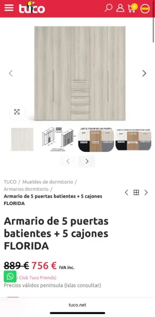 Armario 5 cajones + 5 puertas batientes