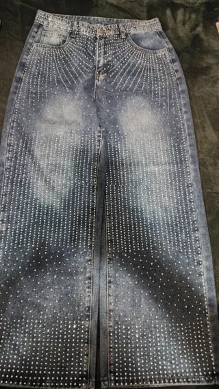 Pantalón vaquero L con pedrería