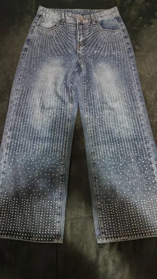 Pantalón vaquero L con pedrería