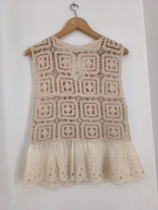 Chaleco beige crochet talla única