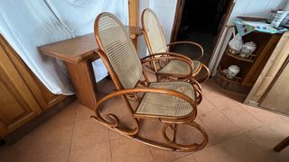 Pareja Mecedoras Madera y Mimbre