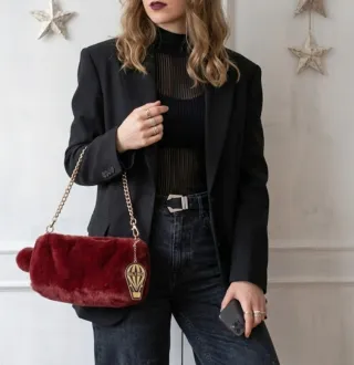 Bolso pelo Kling granate/burdeos vintage cadena