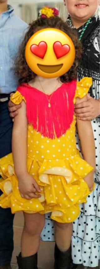 Traje Flamenca Niña Amarillo Lunares