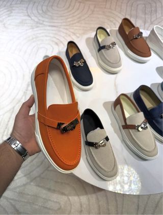 Mocasines Hermès Hombre Naranja Cuero