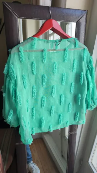 Top Zara transparente turquesa