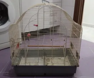 Jaula para pájaros beige y gris