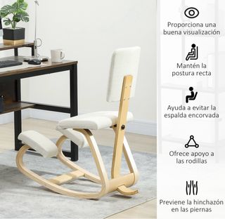 Silla ergonómica madera y tela blanca