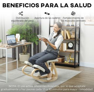 Silla ergonómica madera y tela blanca