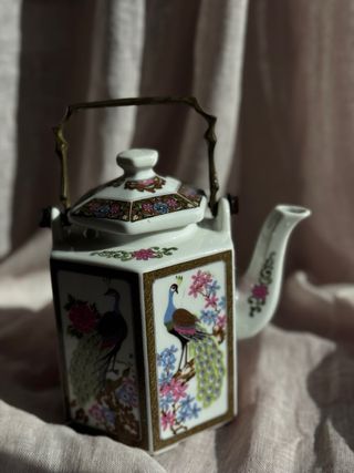 Tetera Vintage Porcelana Japonesa Pavos Reales