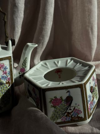 Tetera Vintage Porcelana Japonesa Pavos Reales