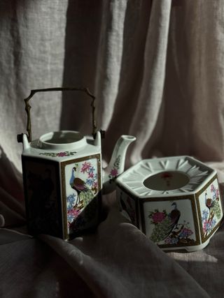 Tetera Vintage Porcelana Japonesa Pavos Reales