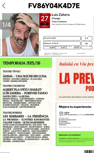 4 Entradas Luis Zahera - Teatre Coliseum