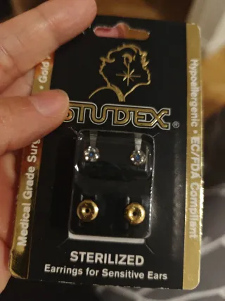 Pendientes Studex niña flor azul y oro