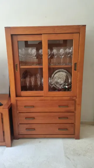 Conjunto Muebles Salón Madera y Tela