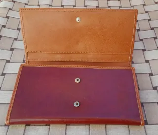 Monedero/cartera piel sintética marrón y rojo