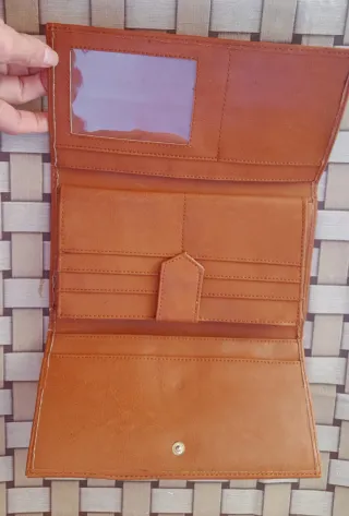 Monedero/cartera piel sintética marrón y rojo