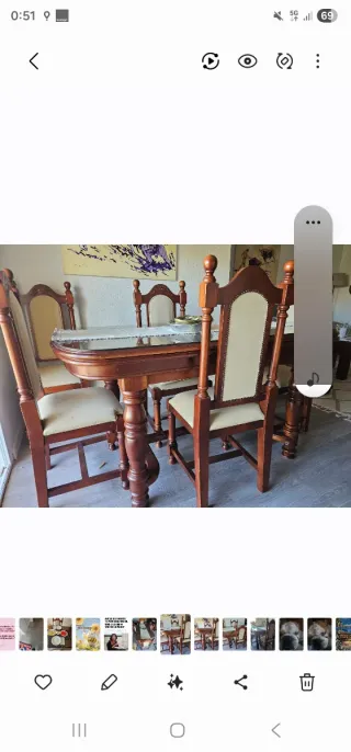 Mesa Roble Extensible Cristal y 6 Sillas