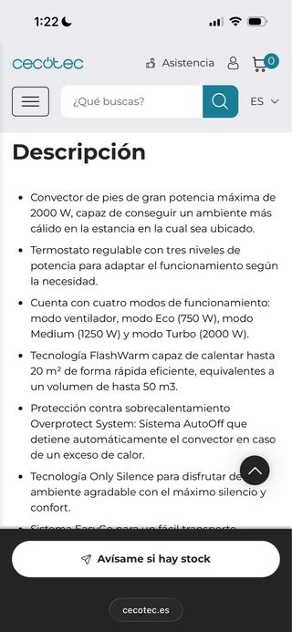 Calefactor Convector Radiador Cecotec Negro