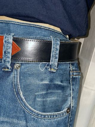 Cintura Marella vera pelle blu marrone 85cm