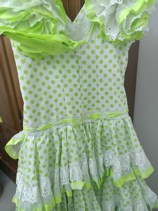 Vestido Flamenca Blanco Lunares Verdes