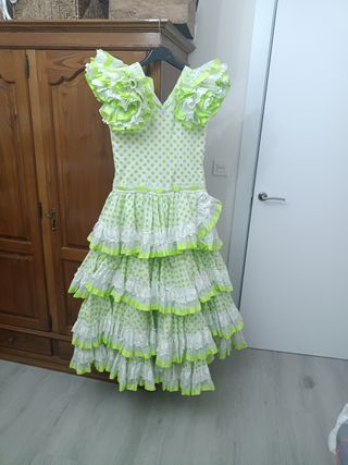 Vestido Flamenca Blanco Lunares Verdes