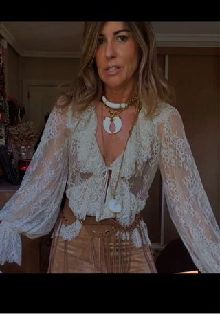 Blusa Zara encaje volantes T/XL Colección