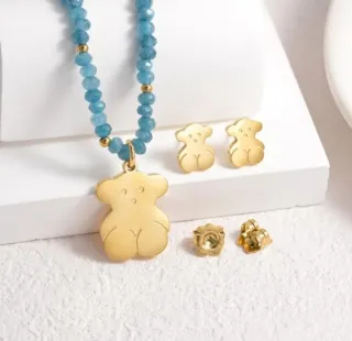 Conjunto Collar y Pendientes Oso Dorado