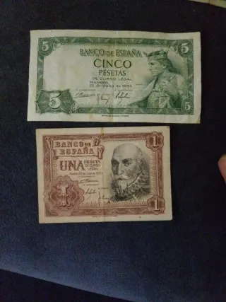 Lote di Banconote Spagnole: 50, 25, 25, 5, 1 Peseta