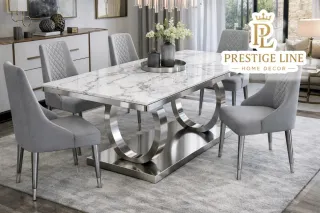 Mesa de comedor mármol y metal dorado