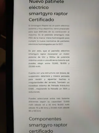 Patinete Eléctrico Smartgyro Raptor