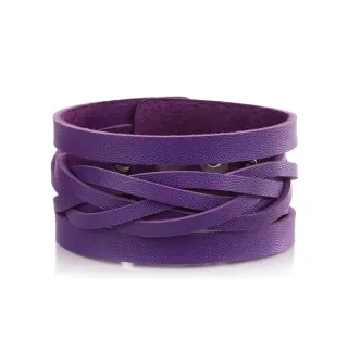 Pulsera de cuero morada trenzada