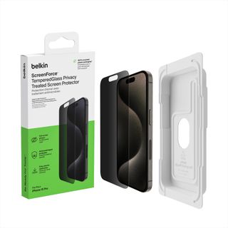 Belkin ScreenForce UltraGlass 2 Protector Pantalla iPhone 17 Pro Max, Película Protectora Frente a Impactos y Arañazos con Bandeja de Alineación Fácil para Instalación Sin Burbujas, Cristal Reciclado