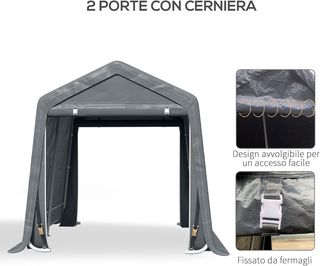 Tienda de Garaje al Aire Libre 2.8X2.4M para Motos y Bicicletas, Caseta de Jardín para Herramientas de Metal y Tela PE, Gris