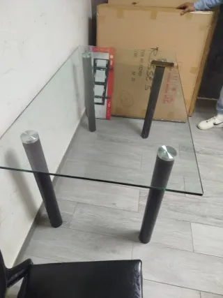 Mesa de centro cristal y metal