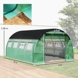 Invernadero de Jardín en Túnel 4X3X2 M con Red Sombreante, Invernadero para Huerto 8 Ventanas, 2 Puertas y Paredes Laterales Enrollables, Estructura de Acero y Cubierta PE, para Verduras Flores, Verde