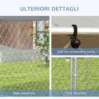 Recinto per Cani di Taglia Media, Box Hexagonale con Tetto in Tela Oxford Anti UV 2.1X1.85X1.2M, Argento e Grigio