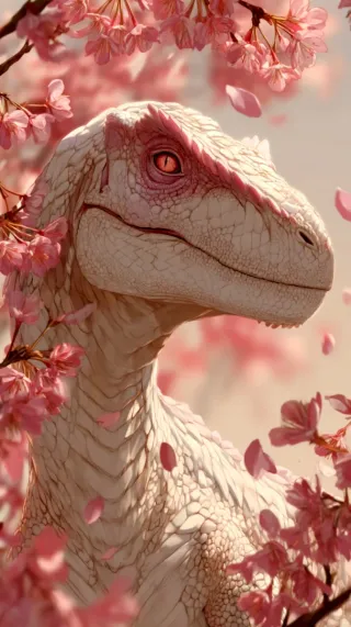 Poster Dinosauro e Fiori di Ciliegio