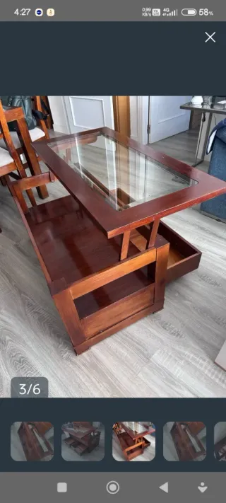 Mesa de centro de madera y cristal opaco