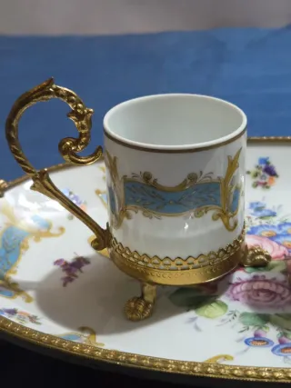 Vassoio e 2 Tazze Porcellana Limoges