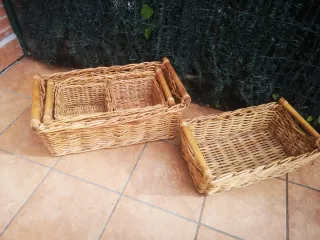 Conjunto 5 cestos mimbre natural madera