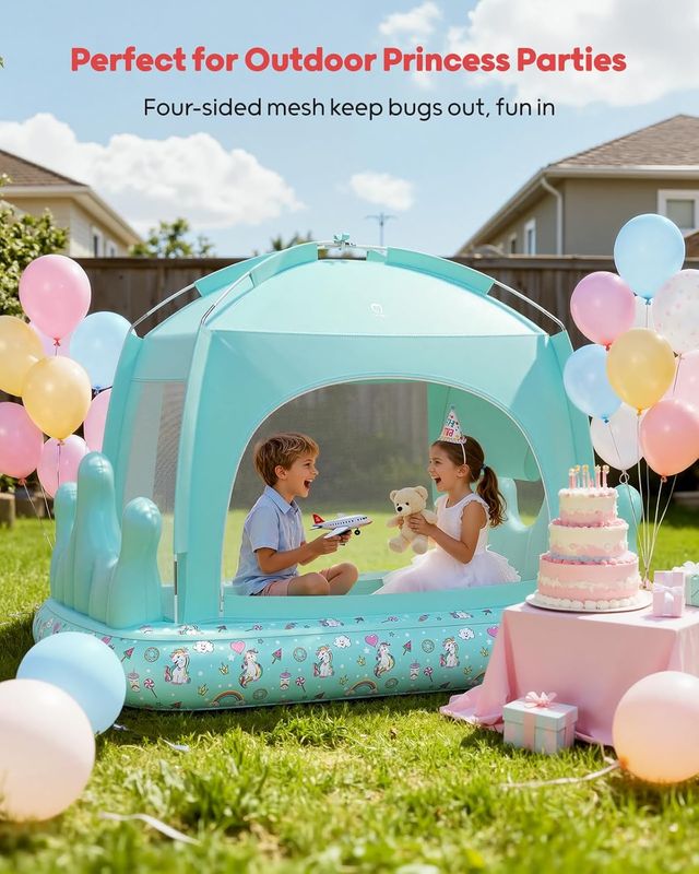 QPAU Cama Hinchable Infantil Rainbow Green