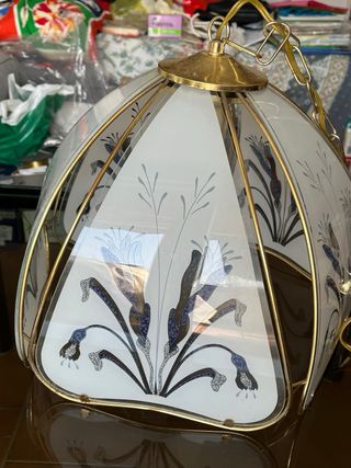 Lampadario vintage Art Déco vetro e metallo