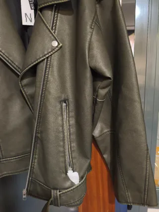 Cazadora Biker Piel Sintética Verde Militar NOISY