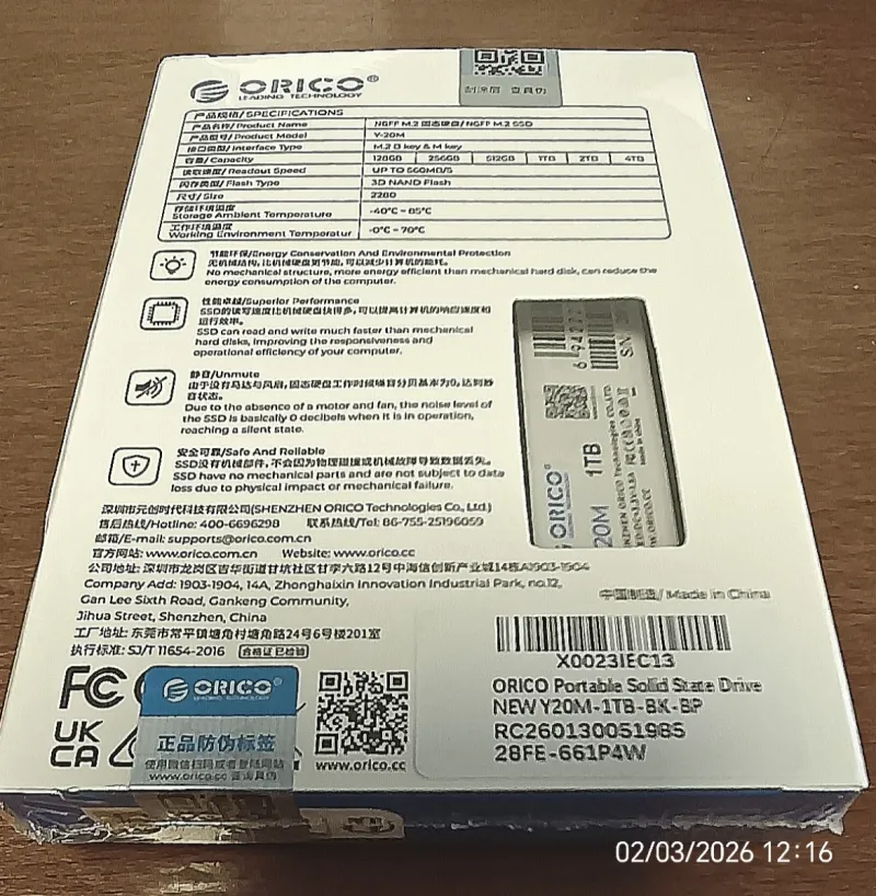 SSD Orico Y-20M SATAIII M.2 1TB Nuevo afbeelding 2