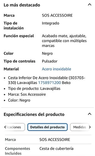 Cesta inferior lavavajillas Acero Inoxidable