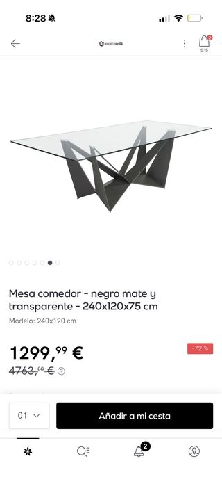 Mesa comedor cristal y metal negro