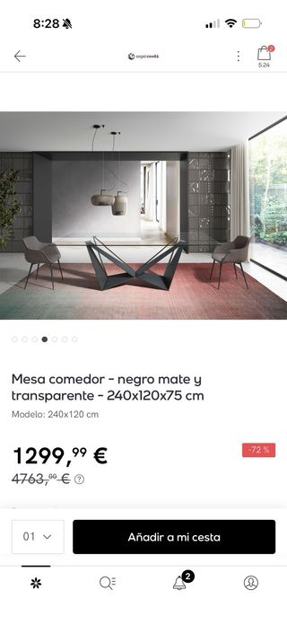 Mesa comedor cristal y metal negro